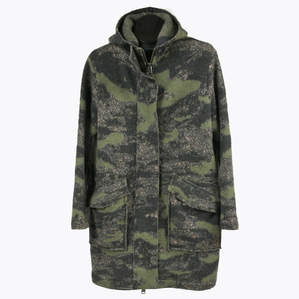 DIESEL Wool Hooded Camo Wool Blend Coat Size L